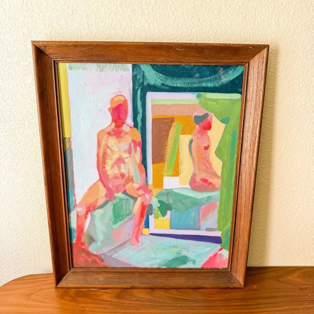 Vintage Original Nude Figure Painting Framed Abstract Modernist MCM Studio Art